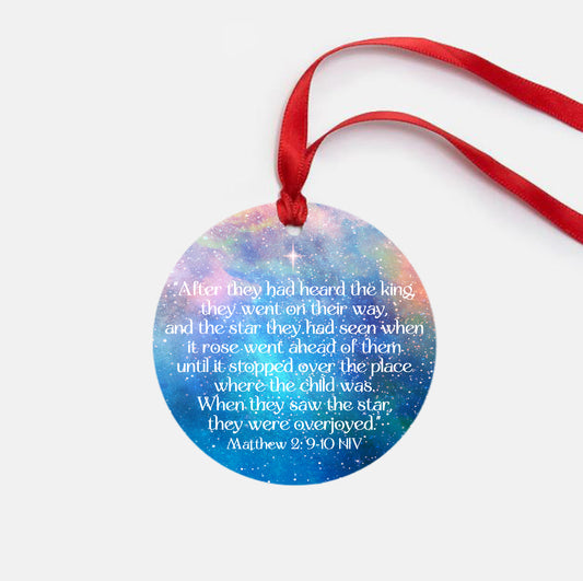 Christian Christmas Ornament Matthew 2:9-10 Star over Baby Jesus